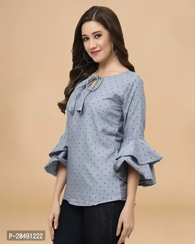 Womens Crepe Grey Polka Hip Length Regular Top-thumb3