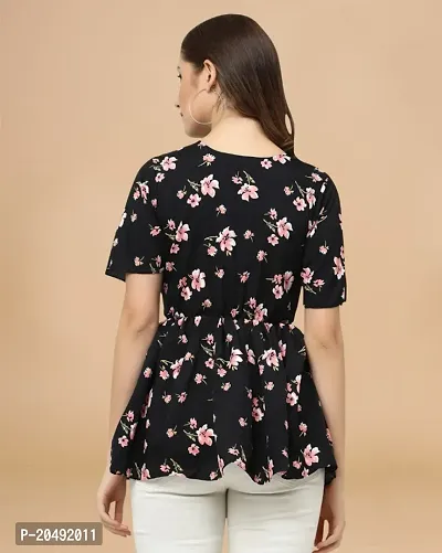 Womens Crepe Black Floral Hip Length Regular Top-thumb2