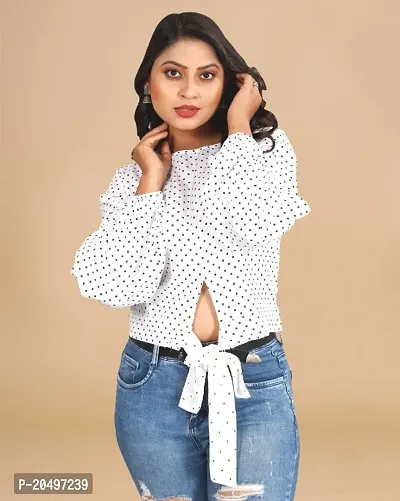 Womens Crepe  White Polka CROP Crop top-thumb0