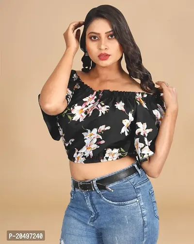 Womens Crepe  Black Floral CROP Crop top-thumb0