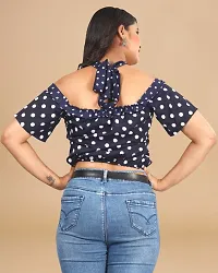 Womens Crepe  Navy Blue Polka CROP Crop top-thumb1