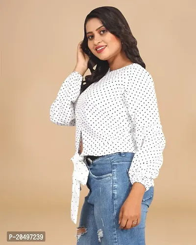 Womens Crepe  White Polka CROP Crop top-thumb3