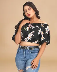 Womens Crepe  Black Floral CROP Crop top-thumb1