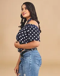 Womens Crepe  Navy Blue Polka CROP Crop top-thumb2