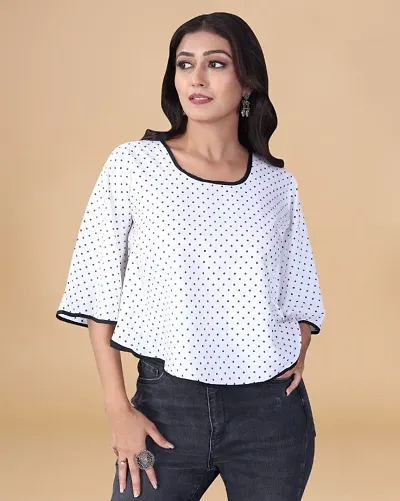 Womens Crepe Polka Print Crop Length Top