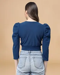 Womens Cotton Blend Blue Solid Blouse Type Crop top-thumb1