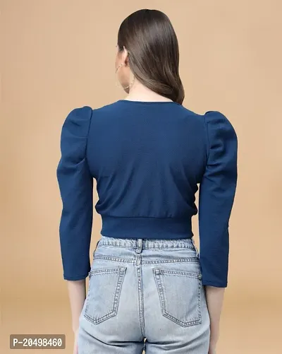 Womens Cotton Blend Blue Solid Blouse Type Crop top-thumb2