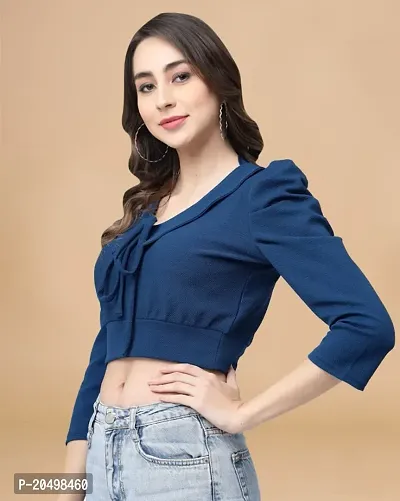 Womens Cotton Blend Blue Solid Blouse Type Crop top-thumb3