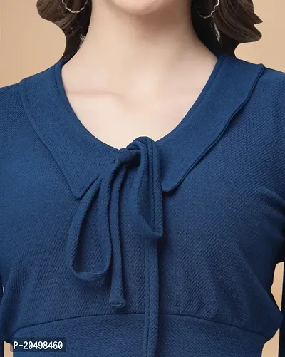 Womens Cotton Blend Blue Solid Blouse Type Crop top-thumb4