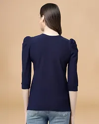 Womens Cotton Blend Navy Blue Solid Hip Length Regular Top-thumb1