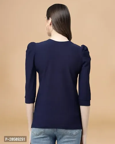 Womens Cotton Blend Navy Blue Solid Hip Length Regular Top-thumb2