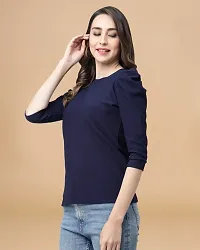 Womens Cotton Blend Navy Blue Solid Hip Length Regular Top-thumb2