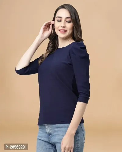 Womens Cotton Blend Navy Blue Solid Hip Length Regular Top-thumb3