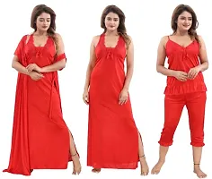 Women's Satin Solid Nightwear Set-thumb3