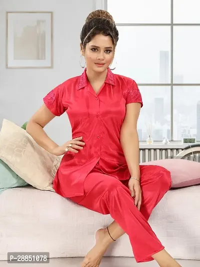 Stylish Satin Solid Shirt and Pyjama Night Suits for Women-thumb0