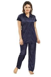 Stylish Satin Solid Shirt and Pyjama Night Suits for Women-thumb3