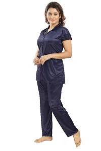 Stylish Satin Solid Shirt and Pyjama Night Suits for Women-thumb1