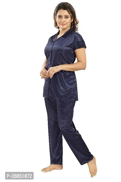 Stylish Satin Solid Shirt and Pyjama Night Suits for Women-thumb2