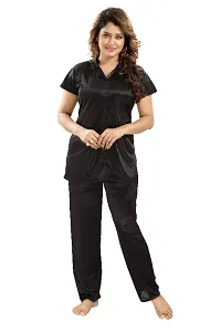 Stylish Satin Solid Shirt and Pyjama Night Suits for Women-thumb3