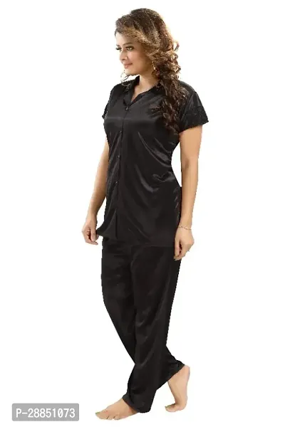 Stylish Satin Solid Shirt and Pyjama Night Suits for Women-thumb2