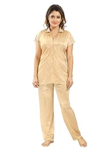 Stylish Satin Solid Shirt and Pyjama Night Suits for Women-thumb3