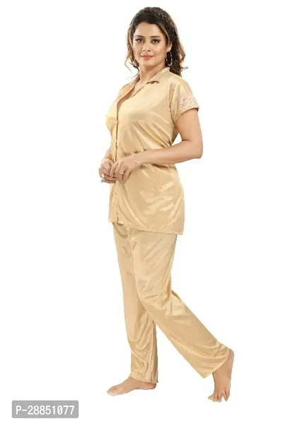 Stylish Satin Solid Shirt and Pyjama Night Suits for Women-thumb2