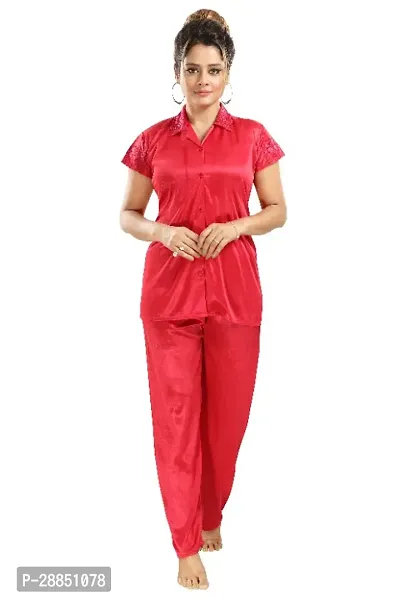 Stylish Satin Solid Shirt and Pyjama Night Suits for Women-thumb4