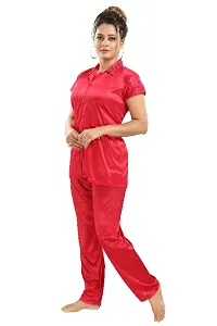 Stylish Satin Solid Shirt and Pyjama Night Suits for Women-thumb1