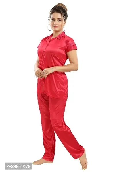 Stylish Satin Solid Shirt and Pyjama Night Suits for Women-thumb2