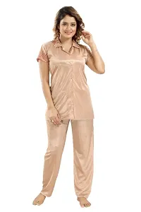 Stylish Satin Solid Shirt and Pyjama Night Suits for Women-thumb3