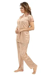 Stylish Satin Solid Shirt and Pyjama Night Suits for Women-thumb1