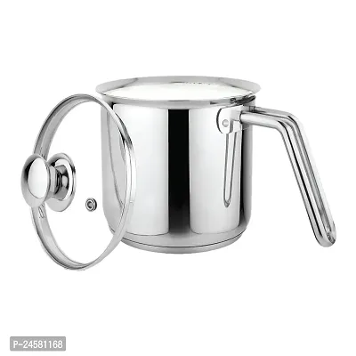 Heavy Gauge Stainless Steel Milk Pot Milk Boiler, Encapsulated Base, Compatible with Induction  Gas Stove, Durable for Long Term, 11cm Diameter Pot 1.1 L with Glass Lid (Silver)-thumb0
