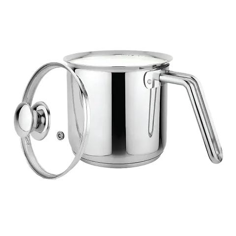 Heavy Gauge- Encapsulated Base Stainless Steel Milk Pot Milk Boiler 1.1L or 1.8L and 11cm or 14cm Diameter Pot 1.1L and 1.8L with Glass Lid
