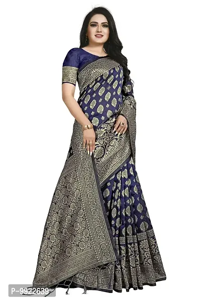 HIRU FASHION Women's Banarasi Art Silk Saree with Blouse (Grey)-thumb0