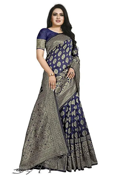 Zari Pure Silk Saree | Indian Ethnic Wear | Traditional Women's Wedding Wear Sari (NAVY BLUE)