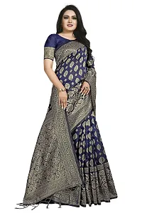 HIRU FASHION Women's Banarasi Silk Saree With Unstitched Blouse Piece (Hr-Am-015-Navy Blue_Navy Blue)-thumb2