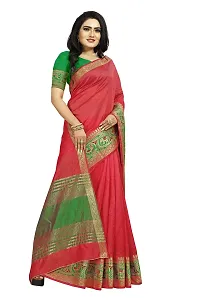 HIRU FASHION Women's Jacquard Banarasi Silk Saree With Blouse (Dt-Ctl-6-Red_Red)-thumb1