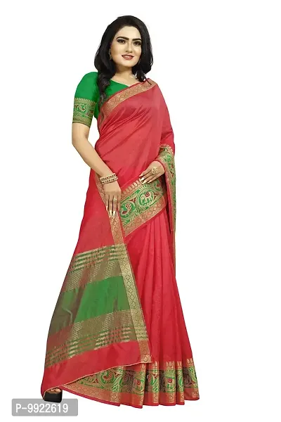 HIRU FASHION Women's Jacquard Banarasi Silk Saree With Blouse (Dt-Ctl-6-Red_Red)-thumb2