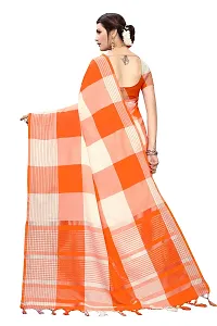 HIRU FASHION Women's Plain Weave Cotton Silk Style Saree with Blouse Piece (Orange)-thumb3