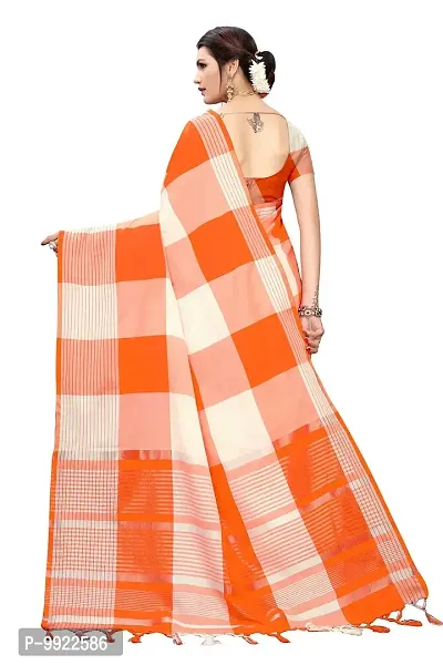 HIRU FASHION Women's Plain Weave Cotton Silk Style Saree with Blouse Piece (Orange)-thumb4