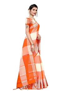 HIRU FASHION Women's Plain Weave Cotton Silk Style Saree with Blouse Piece (Orange)-thumb2