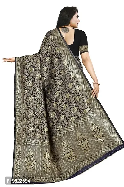 HIRU FASHION Women's Banarasi Art Silk Jacquard Weave Saree with Blouse (Blue)-thumb4