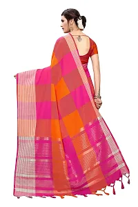 HIRU FASHION Women's Plain Weave Cotton Silk Style Saree with Blouse Piece (Magenta)-thumb3