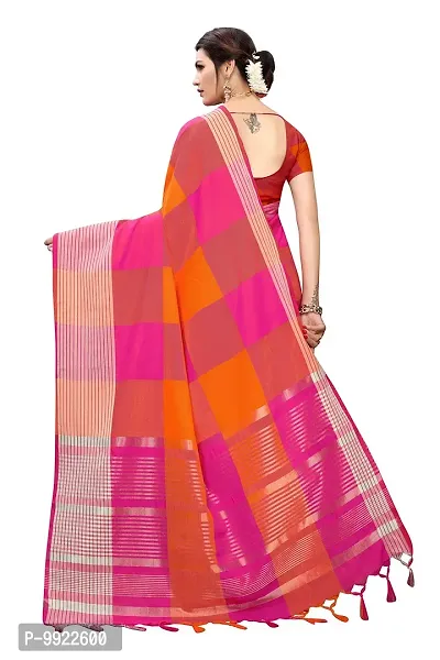 HIRU FASHION Women's Plain Weave Cotton Silk Style Saree with Blouse Piece (Magenta)-thumb4