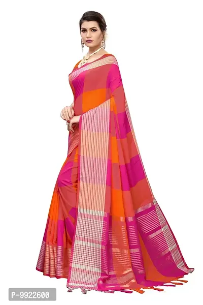 HIRU FASHION Women's Plain Weave Cotton Silk Style Saree with Blouse Piece (Magenta)-thumb2