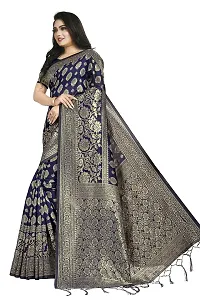 HIRU FASHION Women's Banarasi Silk Saree With Unstitched Blouse Piece (Hr-Am-015-Navy Blue_Navy Blue)-thumb1