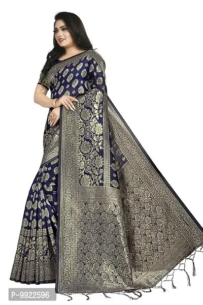 HIRU FASHION Women's Banarasi Silk Saree With Unstitched Blouse Piece (Hr-Am-015-Navy Blue_Navy Blue)-thumb2