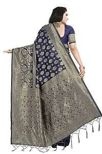 HIRU FASHION Women's Banarasi Silk Saree With Unstitched Blouse Piece (Hr-Am-015-Navy Blue_Navy Blue)-thumb3