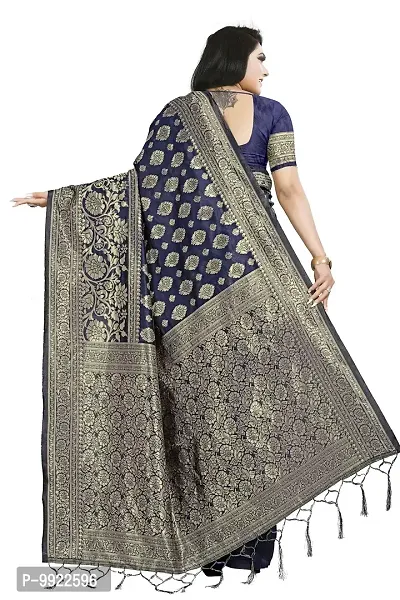 HIRU FASHION Women's Banarasi Silk Saree With Unstitched Blouse Piece (Hr-Am-015-Navy Blue_Navy Blue)-thumb4