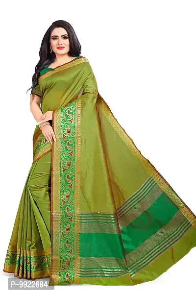 HIRU FASHION Women's Jacquard Banarasi Silk Saree With Blouse (Dt-Ctl-6-Mahendi_Mehandi Green)
